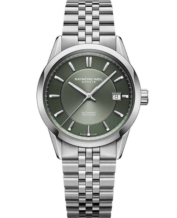 Freelancer Men’s Automatic Olive Green Dial Stainless Steel Bracelet Watch, 38 mm