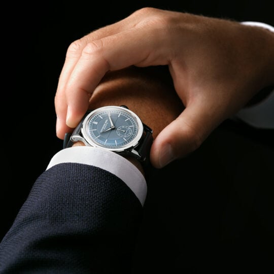 Millesime Men’s Automatic Small Seconds Denim Blue Dial Leather Strap Watch, 39.5mm