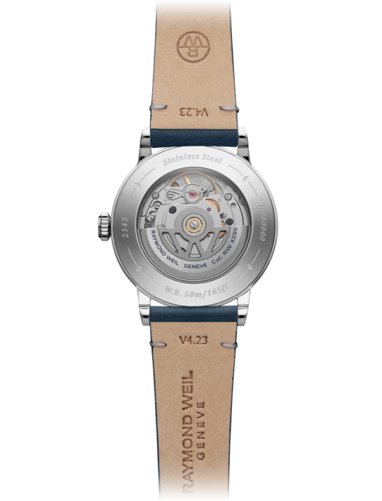 Millesime Automatic Moon Phase Denim Blue Dial Leather Strap Watch, 35mm