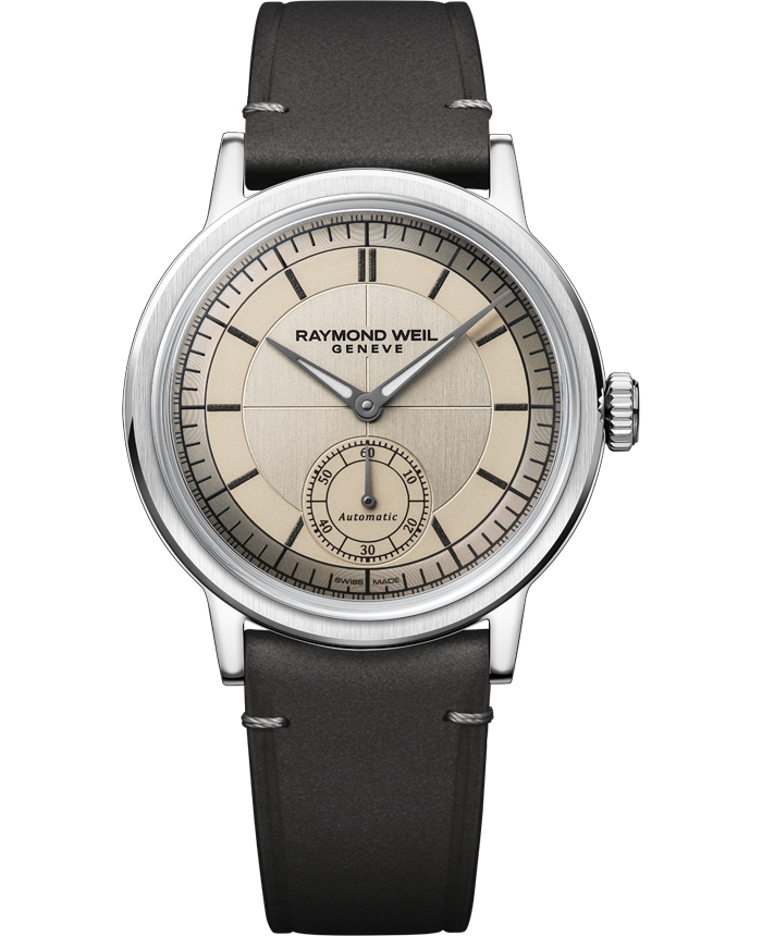 Millesime Men’s Automatic Small Seconds Champagne Sector Dial Leather Strap Watch, 39 mm